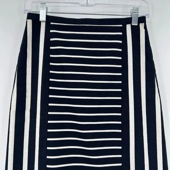 J Crew Pencil Skirt Black White Stripe Cotton Blend Office Classic Womens Sz 0P - Picture 4 of 12